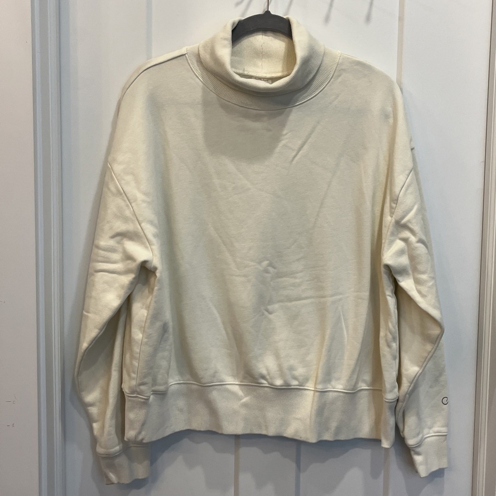 Calia Women's Everyday Fleece Oversized Pullover White Cream Turtleneck Sz L
